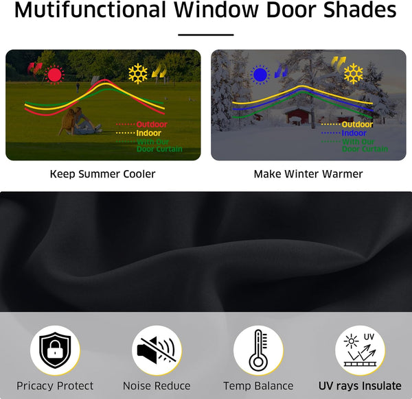 Close-up of black thermal insulating fabric, designed for multifunctional window and door shades.