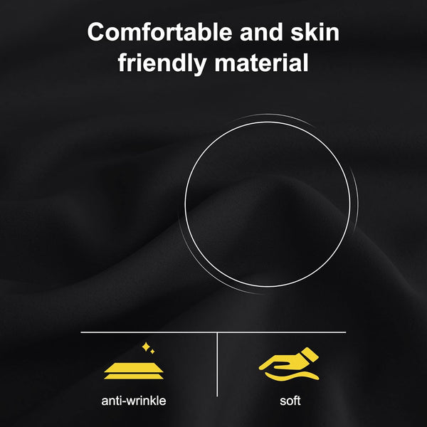 Close-up of black, soft, anti-wrinkle fabric, highlighting its comfortable and skin-friendly texture.