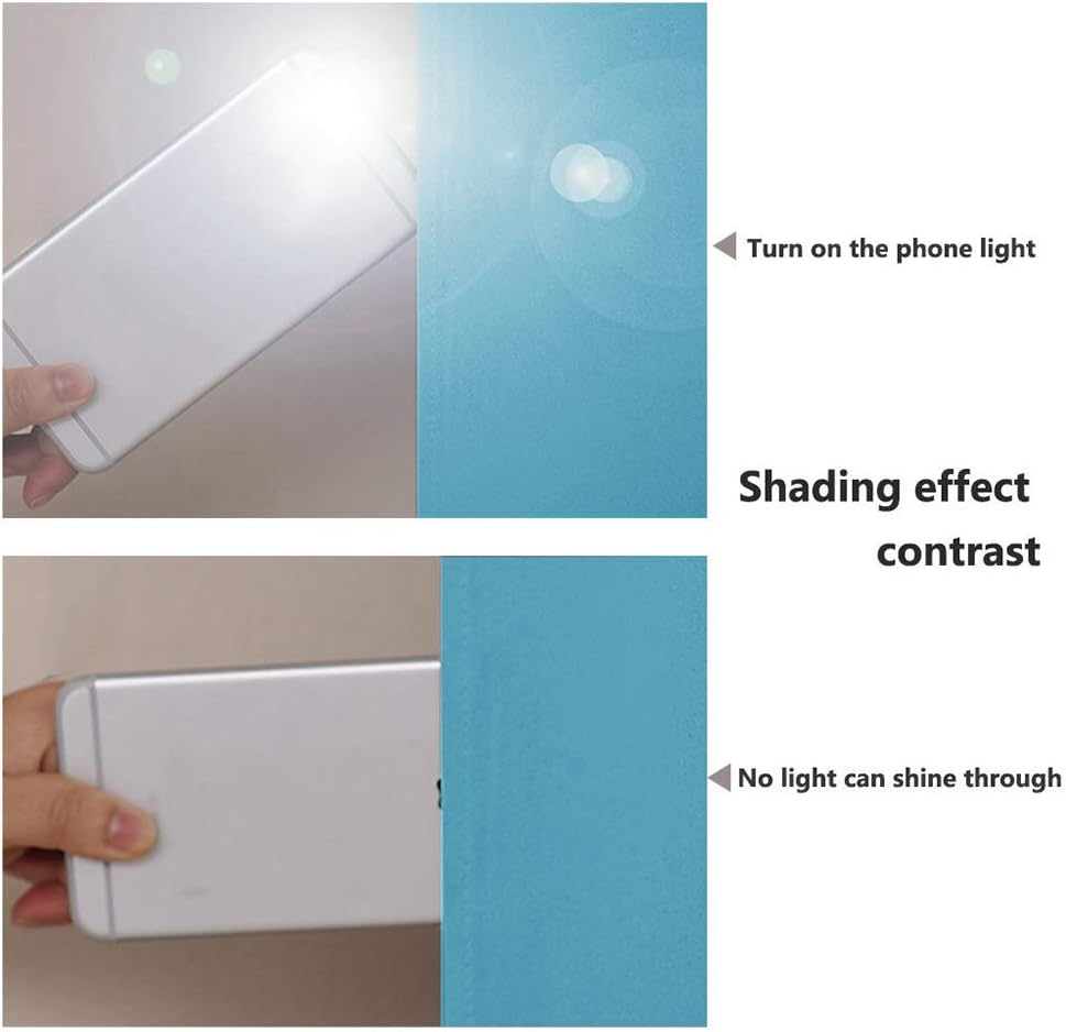 Contrast of blue material showing shading effect. Top: phone light on. Bottom: no light passes through.