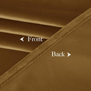 Close-up of bronze velvet fabric, showing soft, folded front and a tightly woven blackout back.
