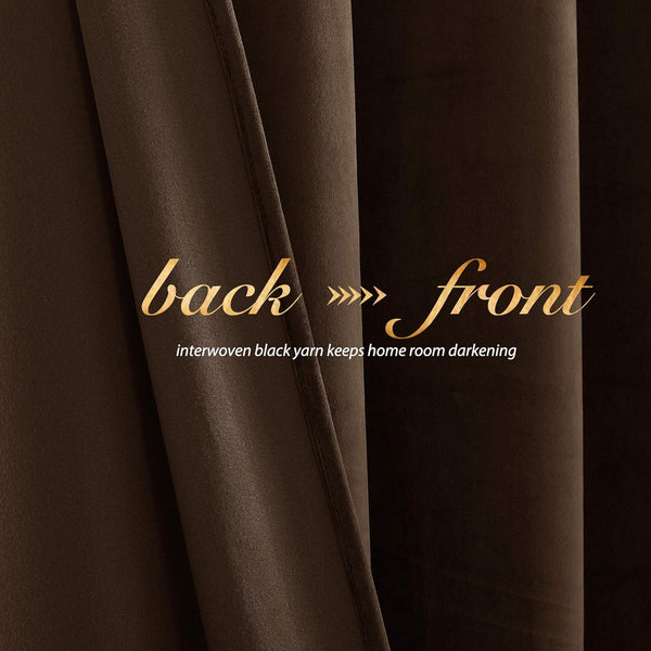 Close-up of brown blackout curtain fabric, featuring interwoven black yarn for effective room darkening.