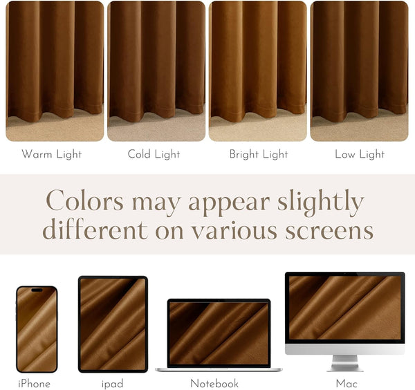 Brown fabric color under various lights and on different device screens.