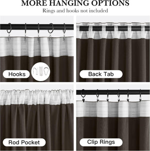 Brown curtain with white striped top, showcasing multiple versatile hanging options.