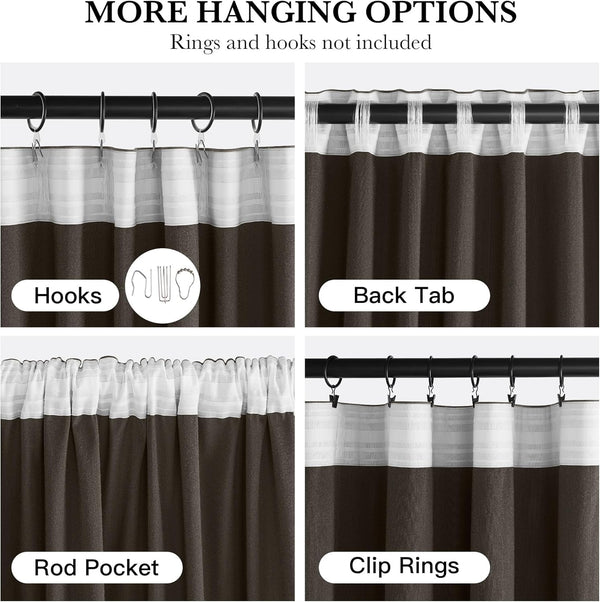 Brown curtain with white striped top, showcasing multiple versatile hanging options.