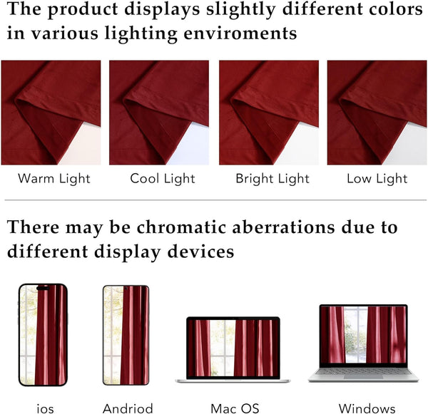 Deep red fabric samples displaying color variations in different lighting and on various screens.
