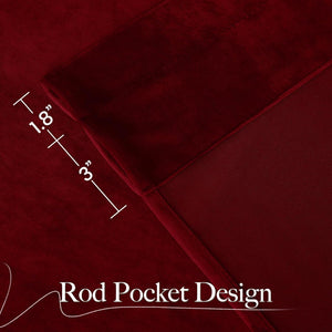 Close-up of a burgundy velvet curtain panel, showcasing its rod pocket design with a 1.8-inch header.