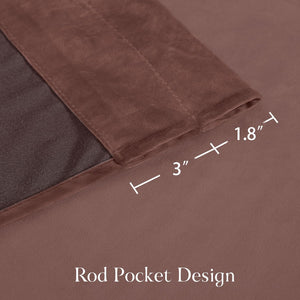 Chocolate brown velvet curtain top featuring rod pocket design with 3" pocket and 1.8" header.