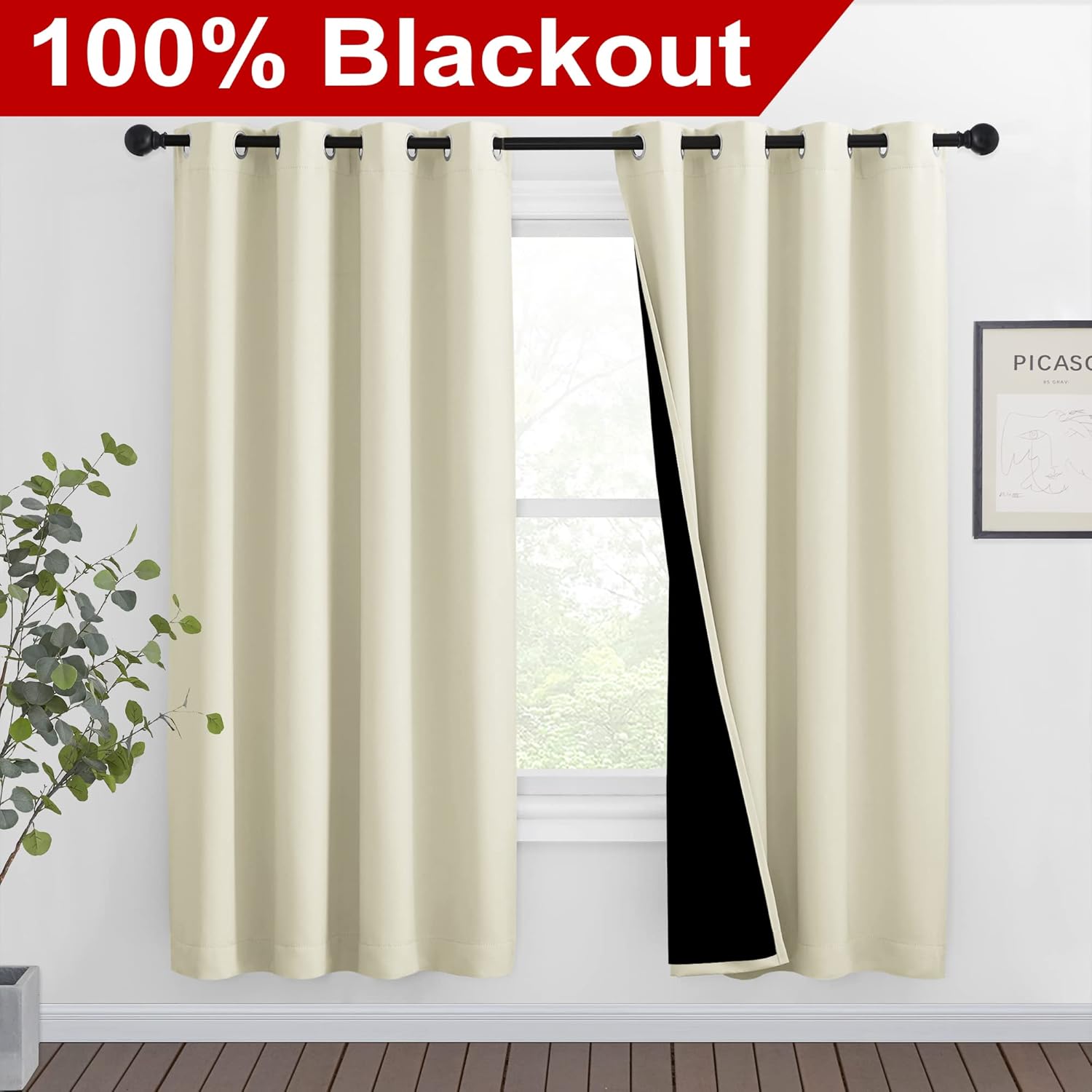 White 100% Blackout Thermal Insulated Window Drapes (Pair)