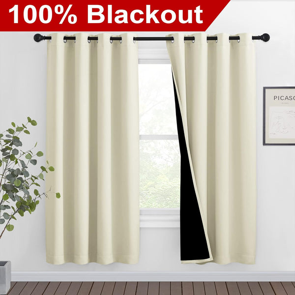 White 100% Blackout Thermal Insulated Window Drapes (Pair)