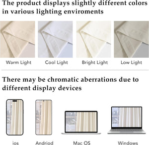 Creamy white textile fabric showing color variations in different light and on various device screens.