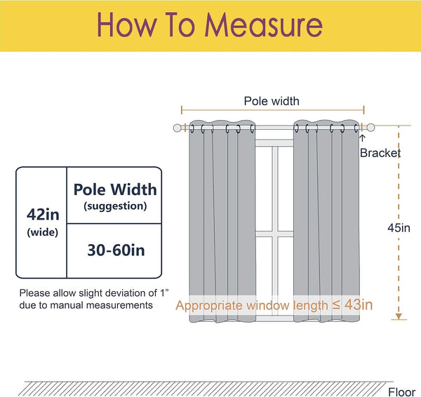 Illustrated guide showing how to measure a window for curtain pole width and length.