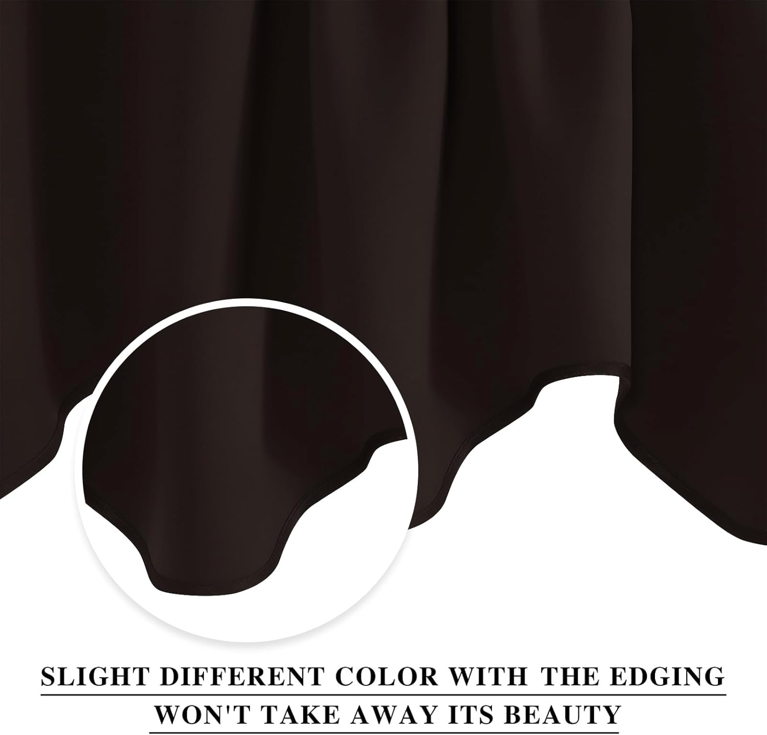 Close-up of dark brown curtain fabric showing a neatly stitched hem with a subtle color difference.