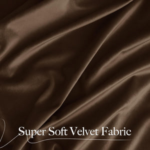 Close-up of super soft dark brown velvet fabric showing luxurious drapes and folds