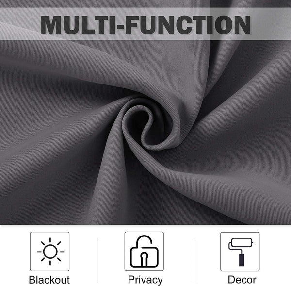 Close-up of dark grey textured fabric, likely a multi-function blackout curtain, offering privacy and decor.