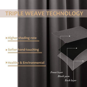 Dark grey triple weave blackout curtain close-up, illustrating layered fabric with black yarn for high shading rate.