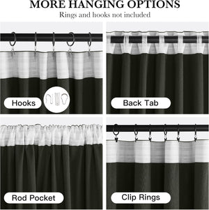 Dark grey curtain with white striped header, demonstrating multiple versatile hanging options.