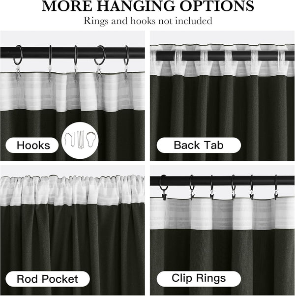 Dark grey curtain with white striped header, demonstrating multiple versatile hanging options.