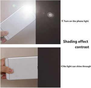 Dark material's shading effect contrast. Top: light visible. Bottom: complete light blocked by material.