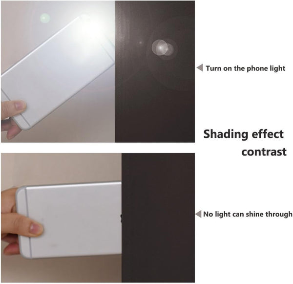Dark material's shading effect contrast. Top: light visible. Bottom: complete light blocked by material.