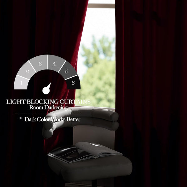 Rich dark red blackout curtains covering a window, demonstrating strong room darkening capability.