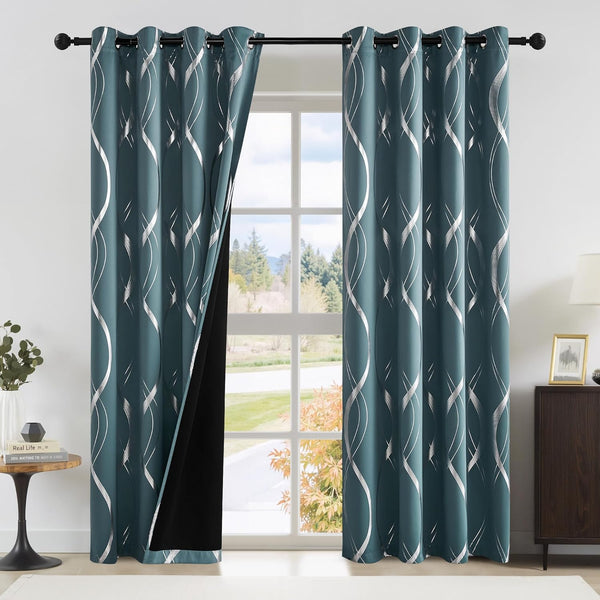 Blackout Thermal Grommet Curtains Pattern Noise Reducing (Pair)