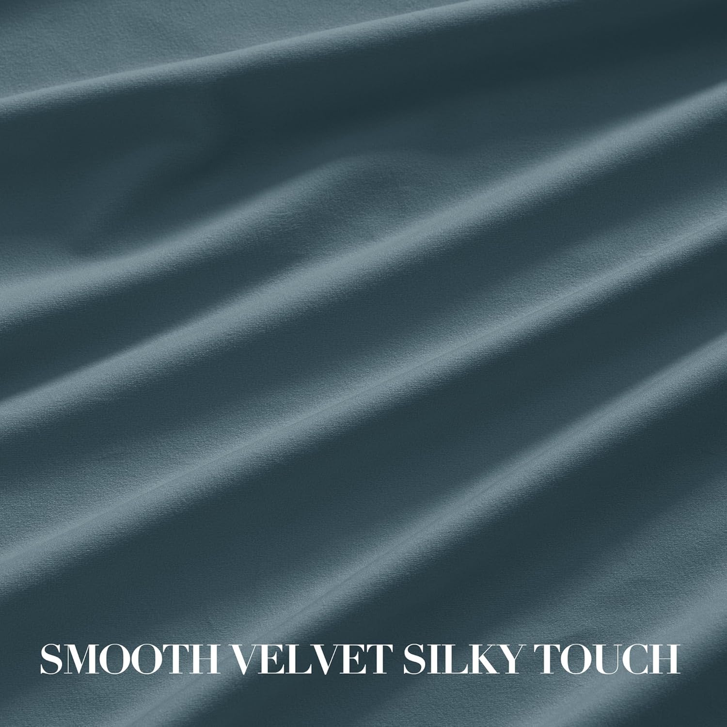 Close-up of luxurious dark teal velvet fabric, draped with gentle folds, highlighting its smooth, soft texture and silky feel.