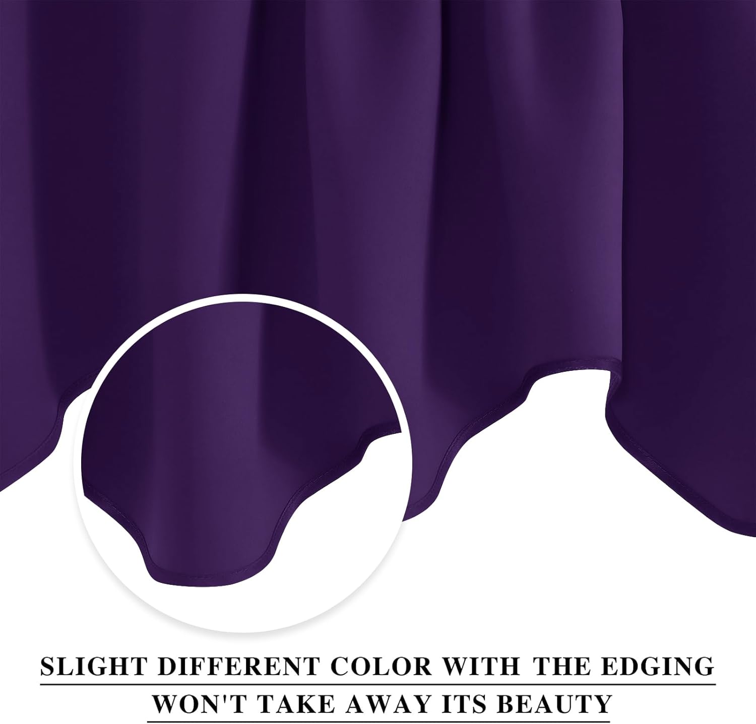 Close-up of deep purple fabric drape, showcasing smooth texture and neatly stitched bottom hem.
