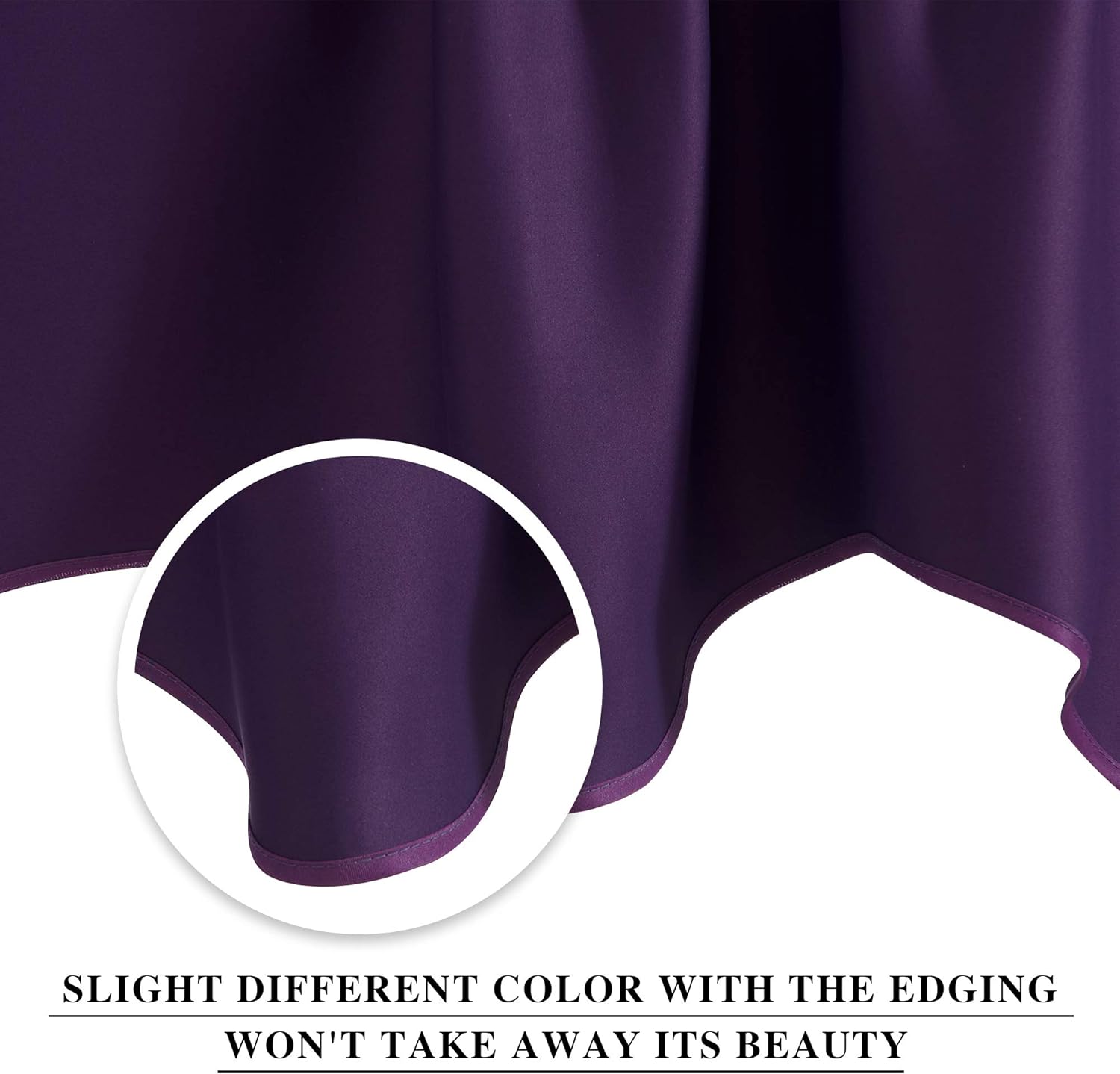 Vibrant deep purple matte fabric showing neatly hemmed edge with subtle color difference.