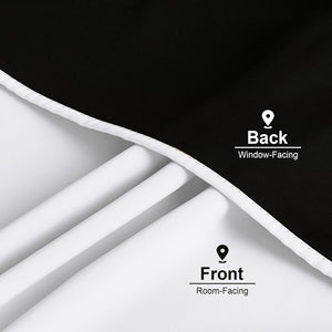 Close-up of dual-layer blackout curtain showing white room-facing and black window-facing sides.