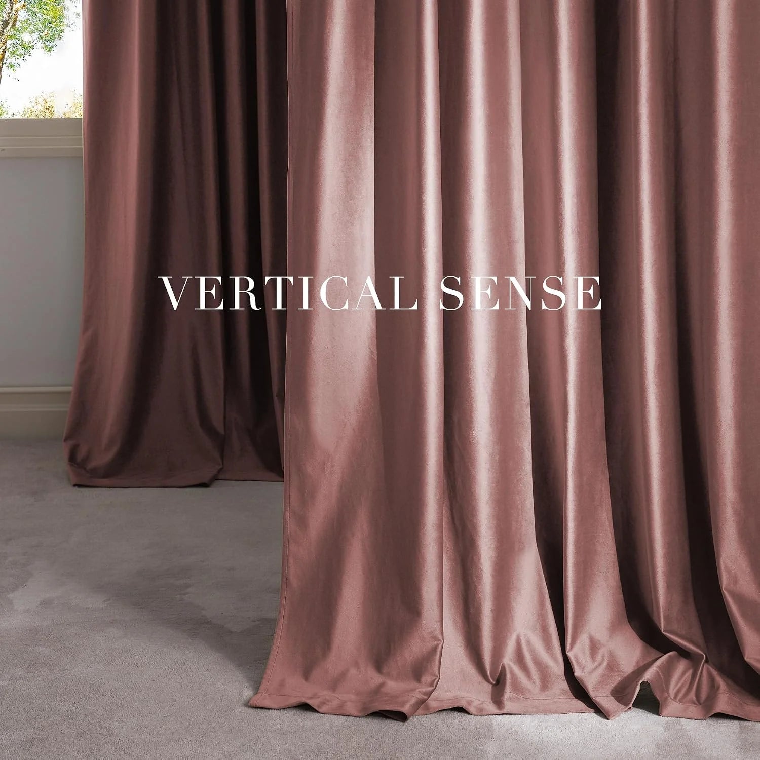 Dusty rose satin curtains with soft sheen and elegant floor-length drape