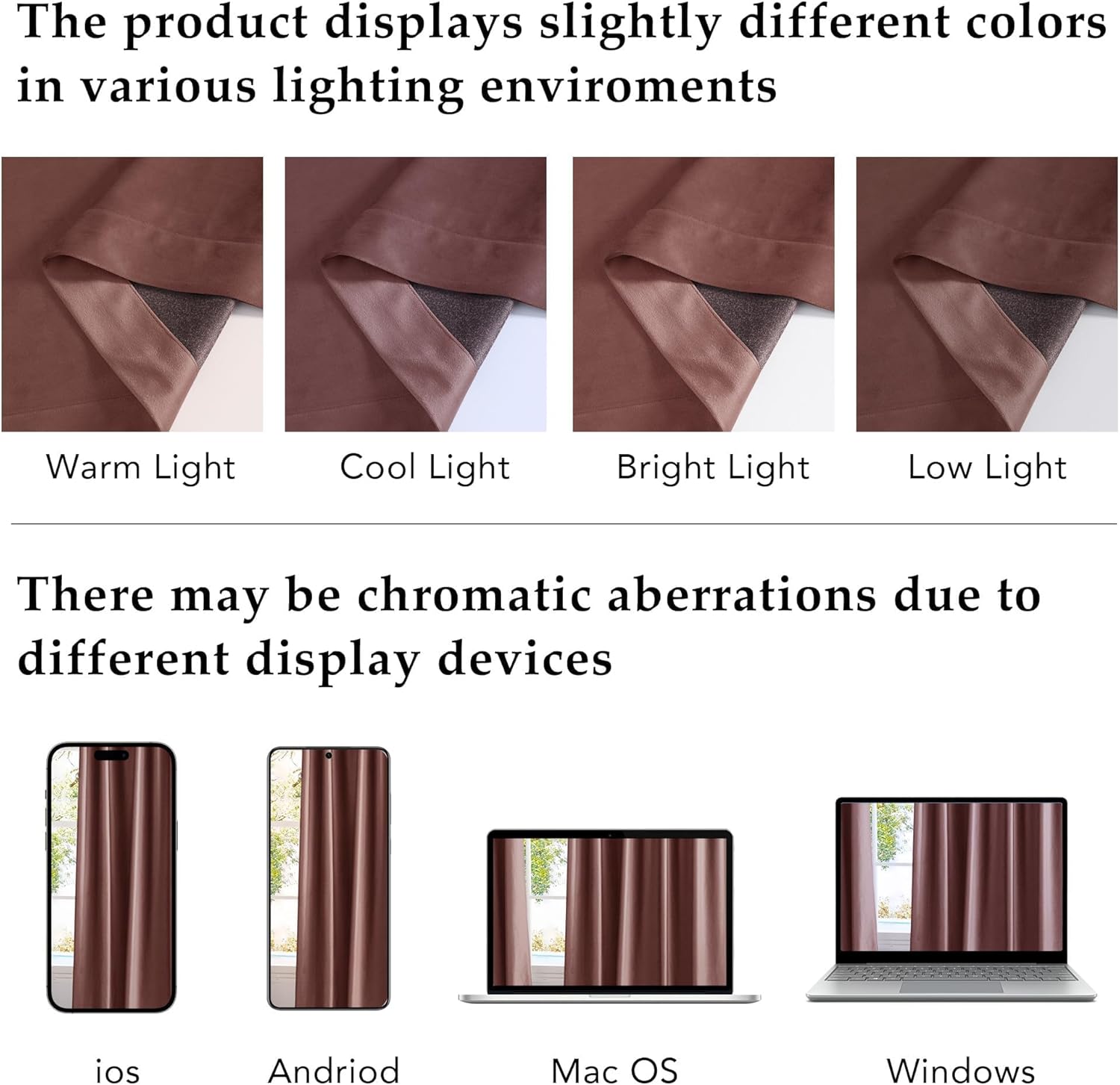 Dusty rose blackout curtain panel with visible dark grey lining, showing color in varying light.