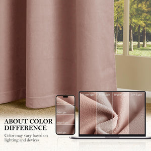 Soft dusty rose velvet curtain, demonstrating color variations under different lighting conditions on screens.