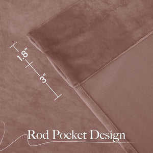 Close-up of dusty rose velvet curtain top showing 3-inch rod pocket and 1.8-inch header.