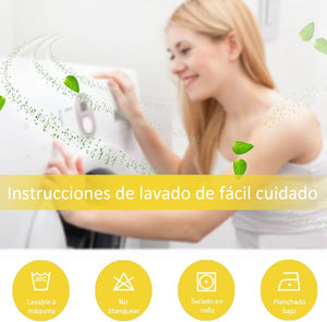 Visual guide for easy fabric care: machine wash 30C, no bleach, tumble dry, low iron symbols.