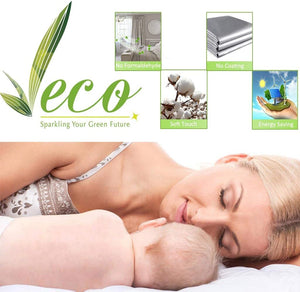 Mother and baby peacefully sleeping, highlighting soft, eco-friendly, formaldehyde-free cotton curtains for a healthy bedroom.