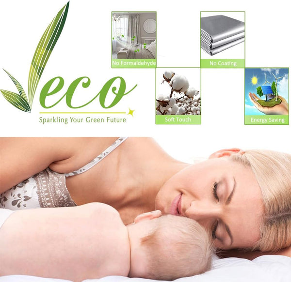 Mother and baby sleeping peacefully. Promotes soft, eco-friendly fabric with no formaldehyde or coating.