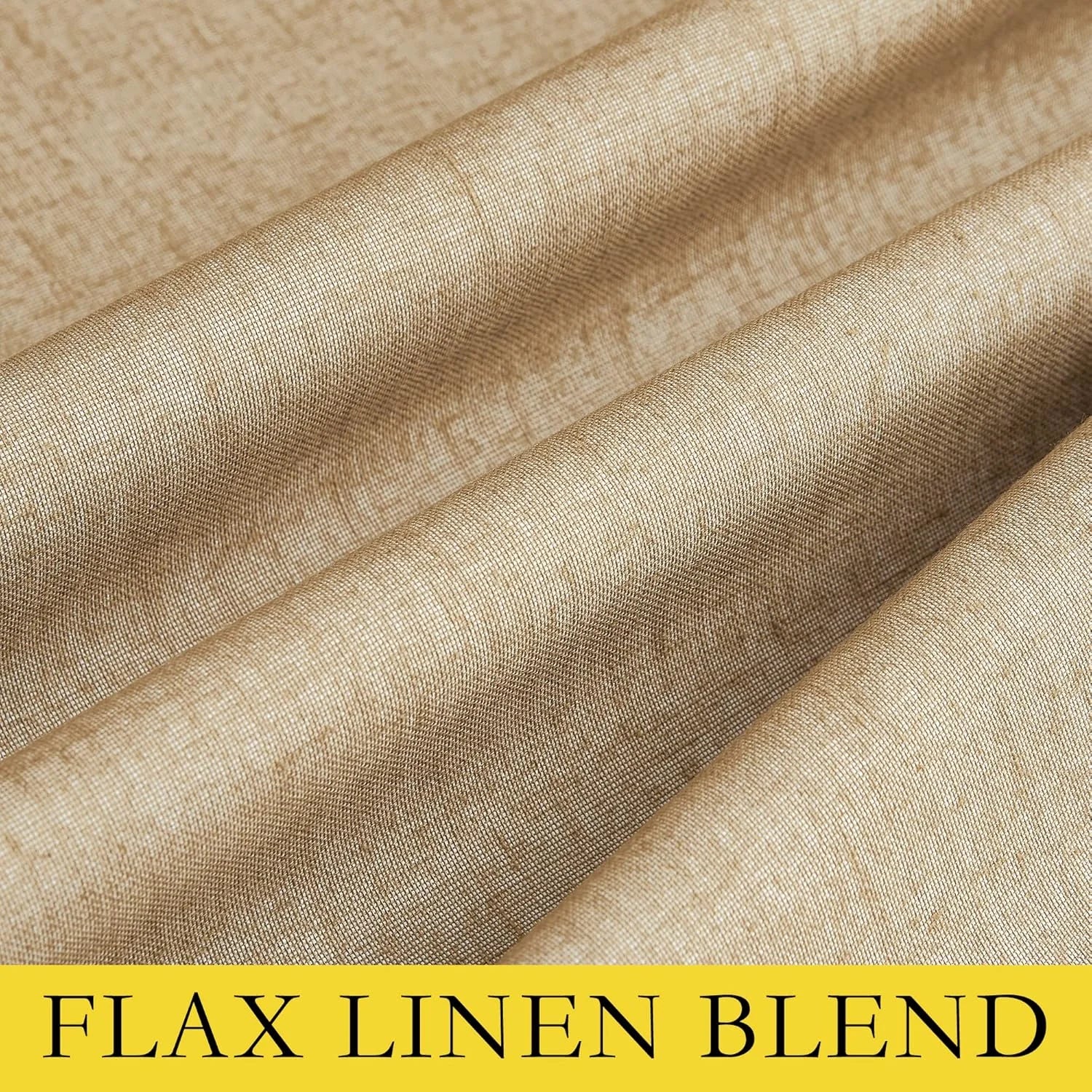 Close-up of flax linen blend fabric in warm beige with soft folded texture