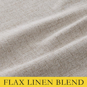 Natural light beige flax linen blend fabric, showing woven texture and soft folds.