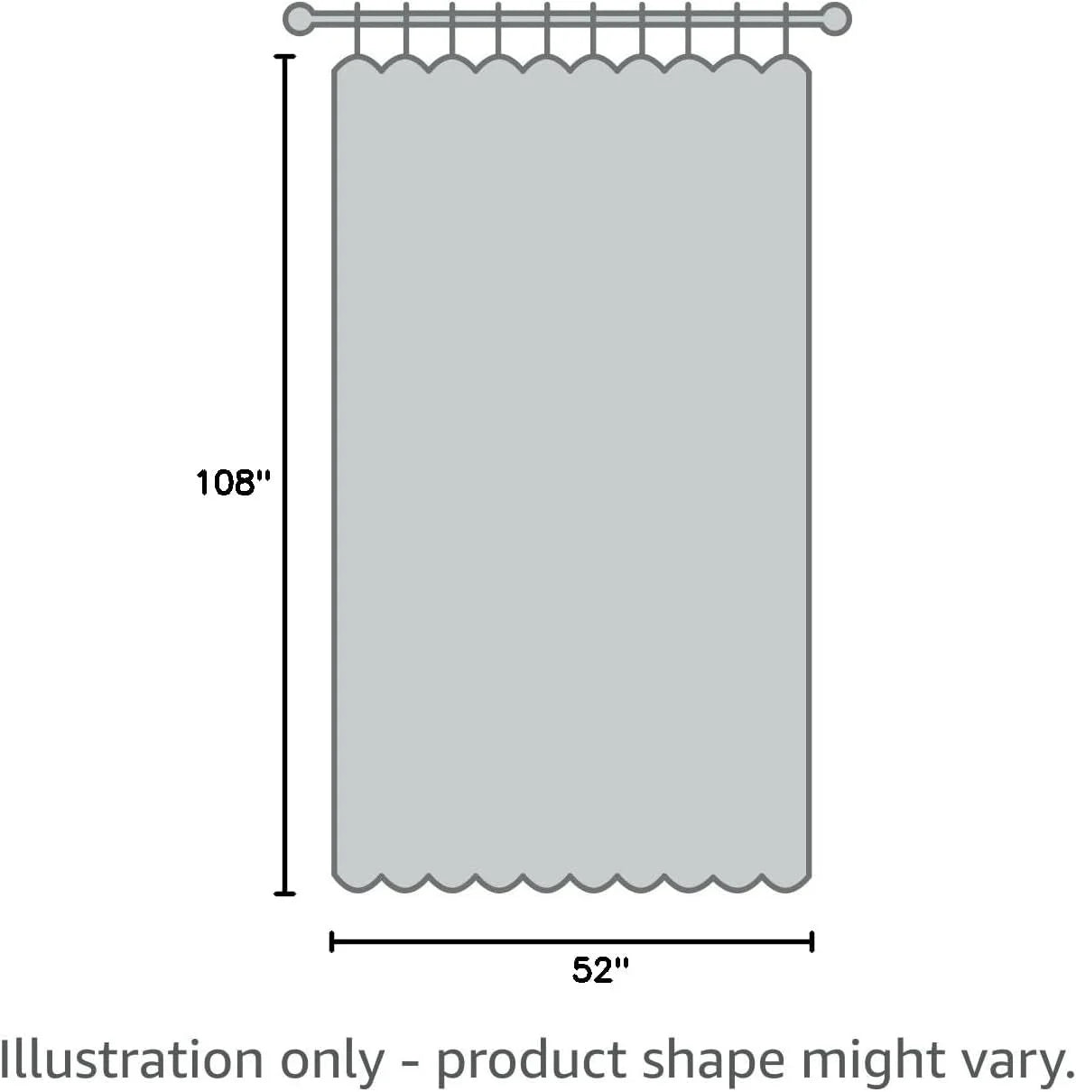 Gray curtain panel size illustration showing 52 by 108 inch dimensions
