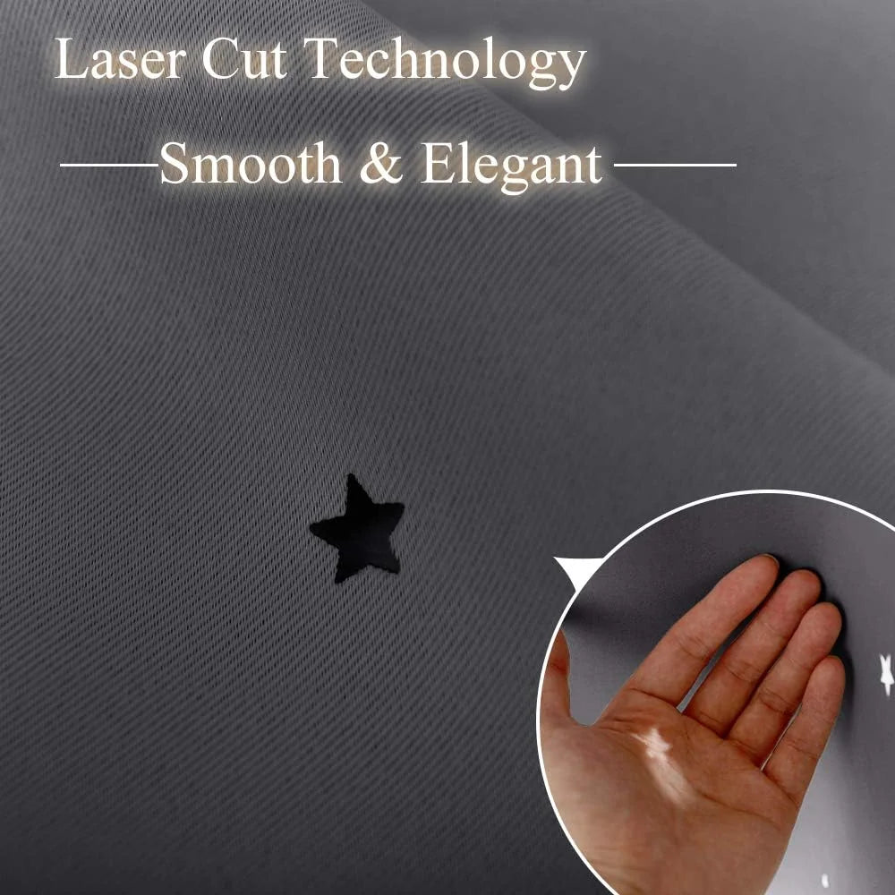 Gray fabric with laser-cut star detail and hand showing smooth elegant finish
