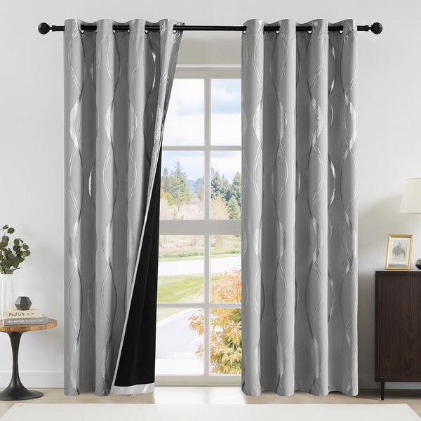 Blackout Thermal Grommet Curtains Pattern Noise Reducing (Pair)