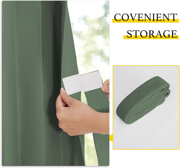 Hand securing green pleated window blind with white velcro. Textured fabric highlights compact, foldable design.