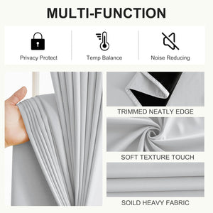 Light grey heavy fabric blackout curtain, soft, neat edge. Provides privacy, thermal, noise reduction.