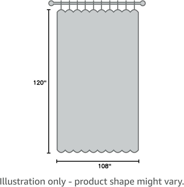 Grey curtain panel illustration with scalloped bottom edge and grommet top. 120x108 inches.