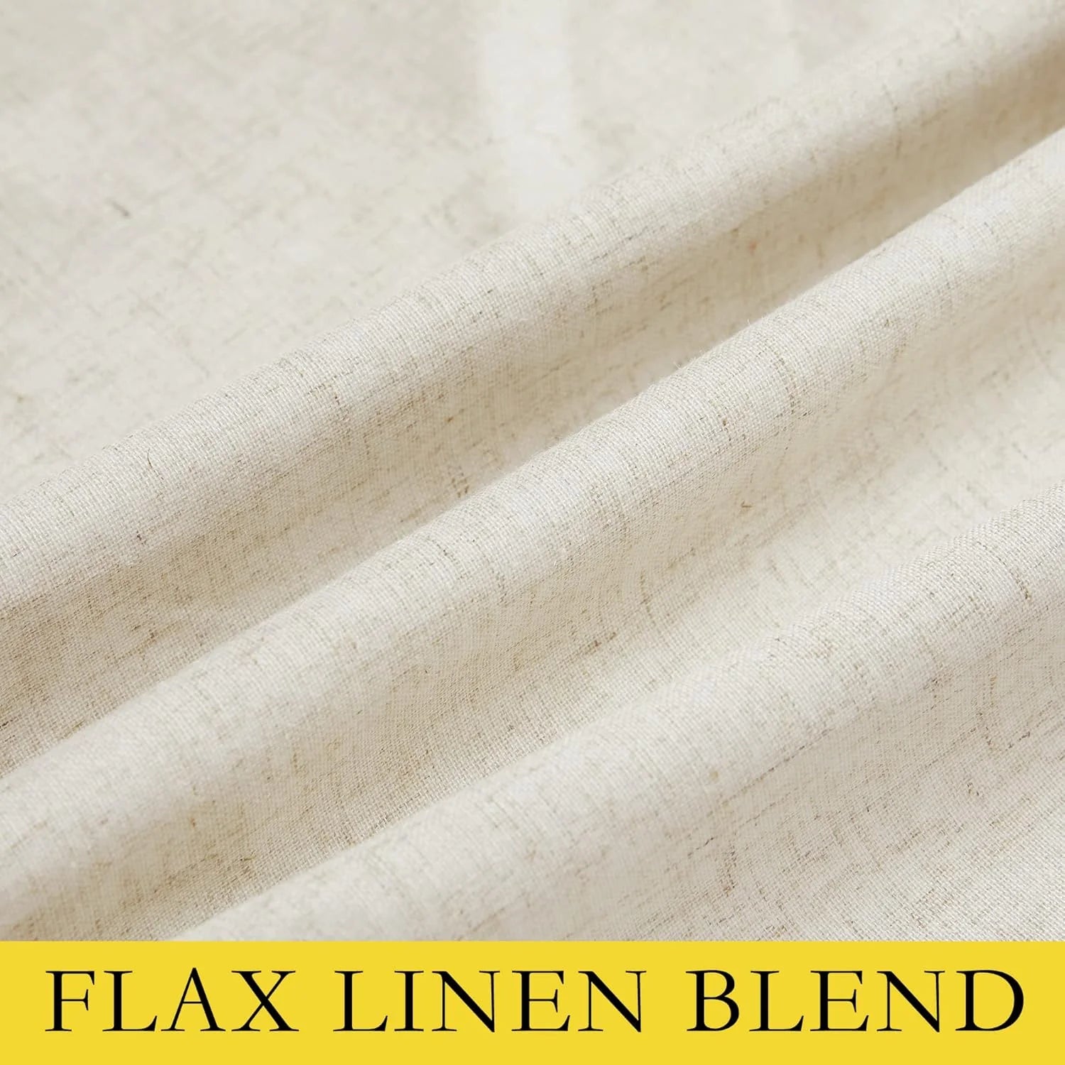 Close-up of ivory flax linen blend fabric with soft folds and natural woven texture