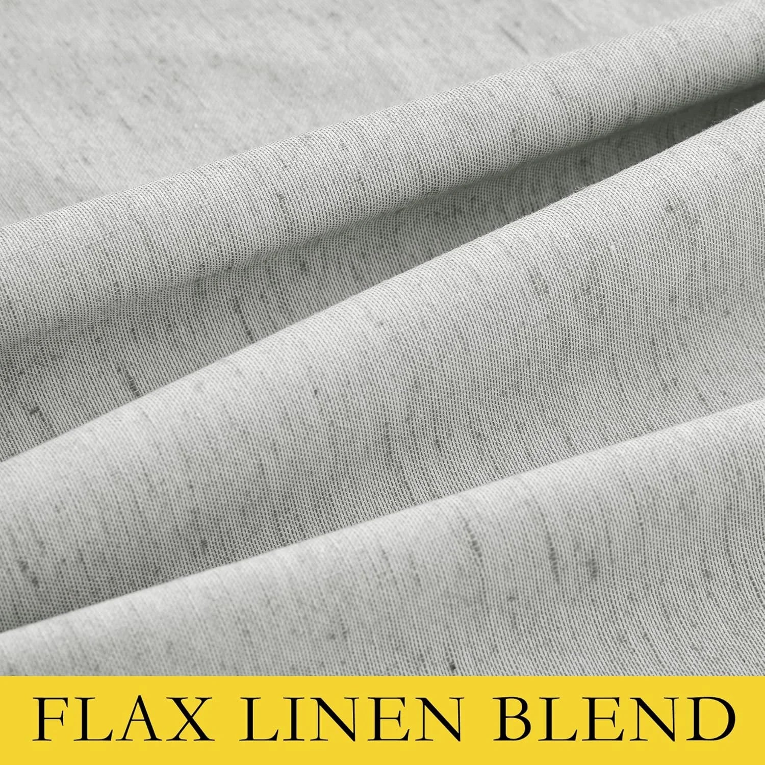 Close-up of light gray flax linen blend fabric with soft drape and woven texture