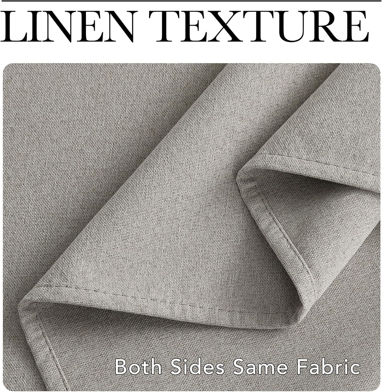 Close-up of light gray linen fabric, revealing its textured weave and consistent appearance on both sides.