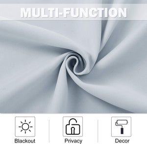 Light gray fabric with smooth texture, showcasing blackout, privacy, and decor capabilities.