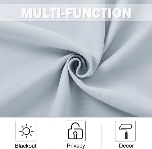 Light gray fabric with smooth texture, showcasing blackout, privacy, and decor capabilities.
