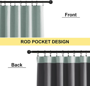 Textured light grey curtain front and dark grey blackout lining back. Designed with versatile rod pocket.